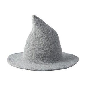 Knit Witch Wizard Hat Wired Brim Foldable Grey Costume Halloween Cosplay